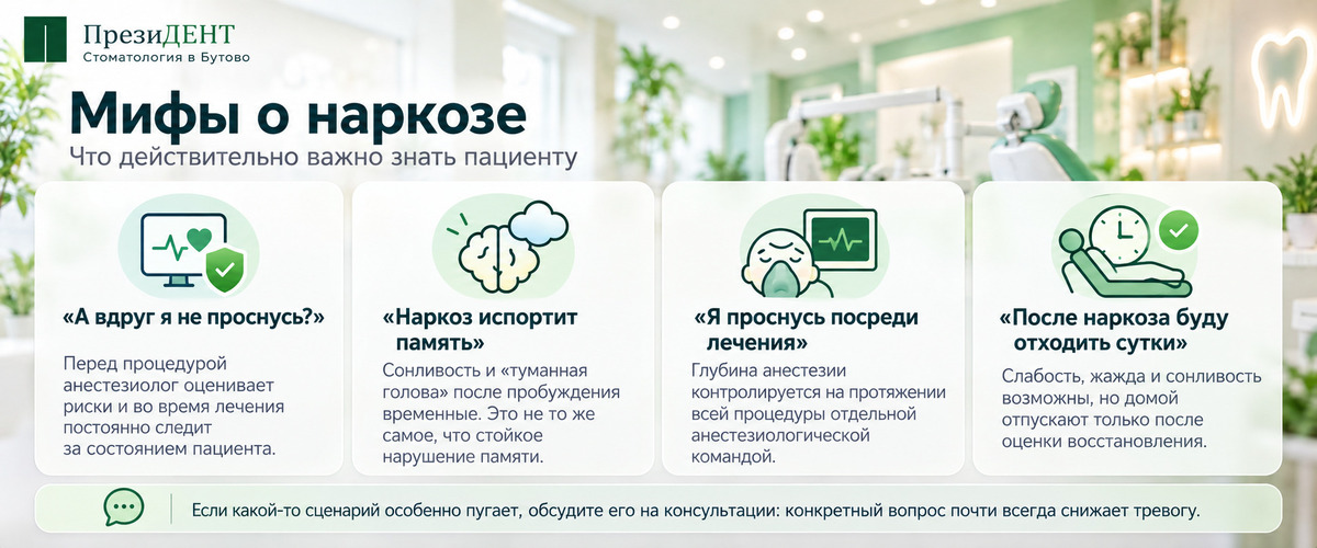 Мифы о наркозе - инфографика стоматологии ПрезиДЕНТ в Южном Бутово