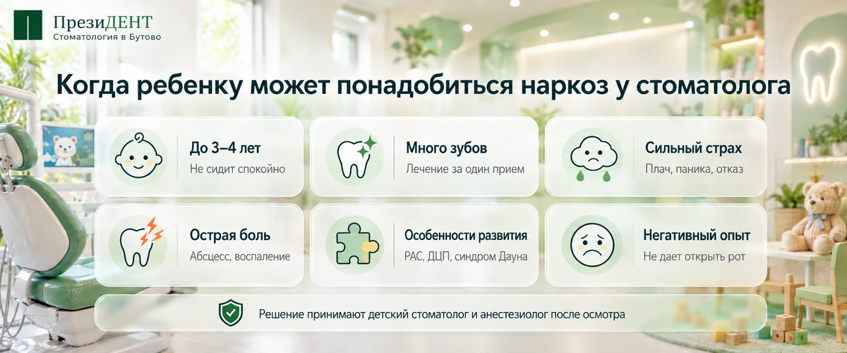 Показания для лечения зубов под наркозом у ребенка - Стоматология Президент в Бутово